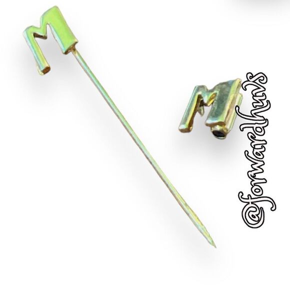 Gold Tone Stick Pin With an “M” Pin Stopper - Picture 3 of 9